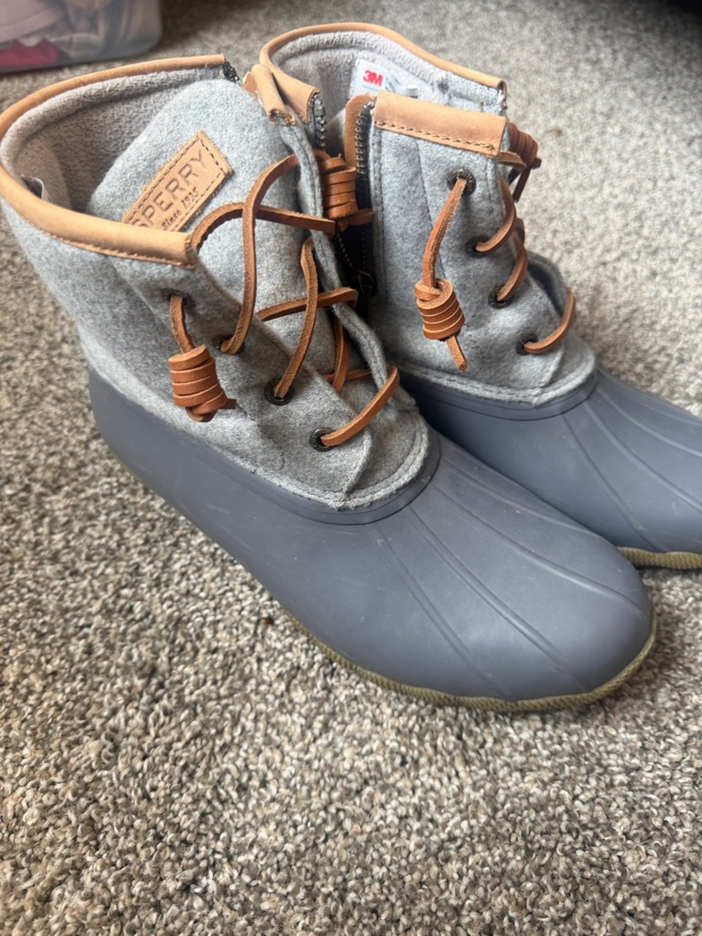 Sperry Gray and Tan Waterproof Duck Boots womens 8.5